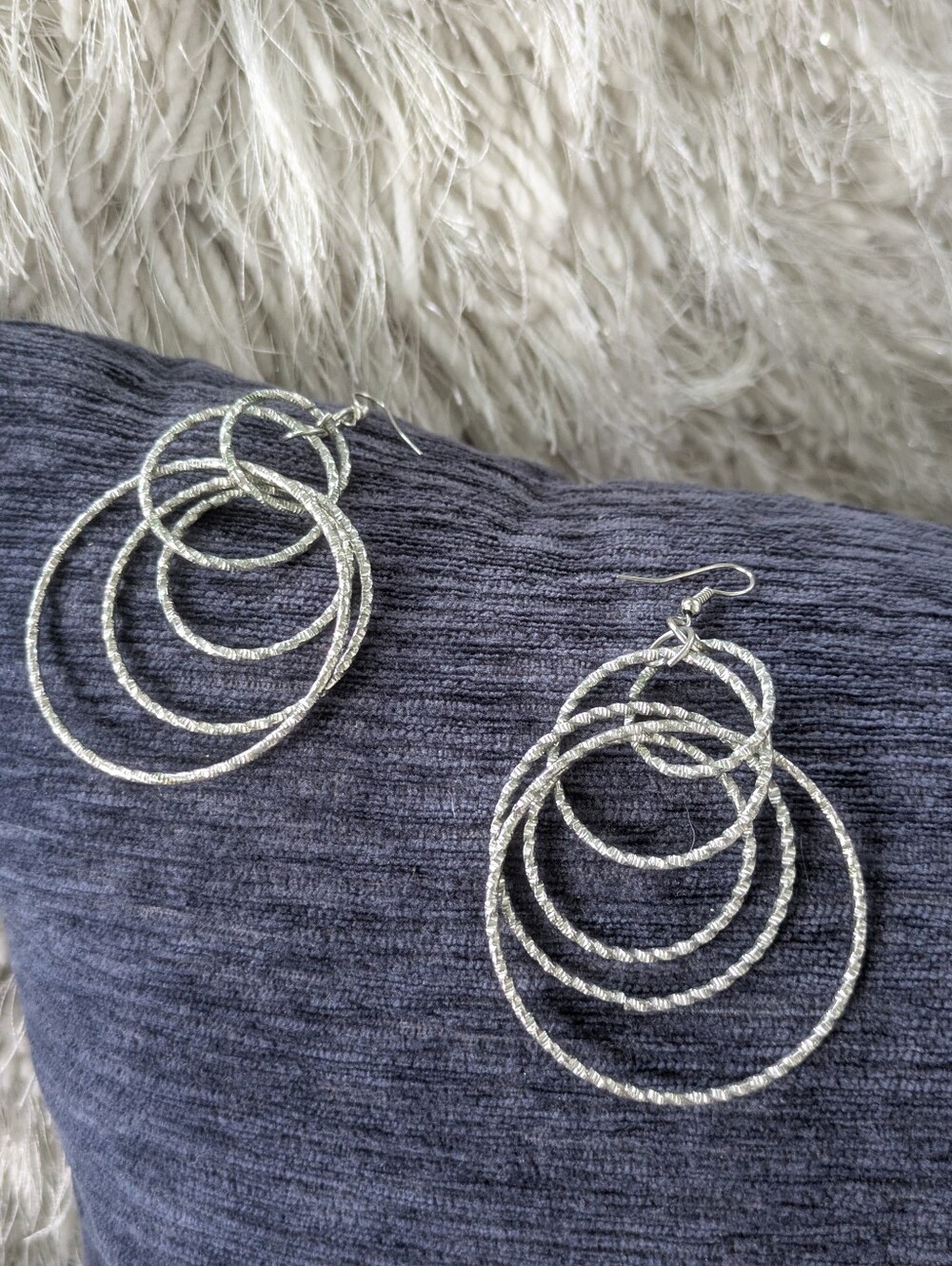 Silver Multi-Hoop Dangle Earrings - Elegant Layered Circles